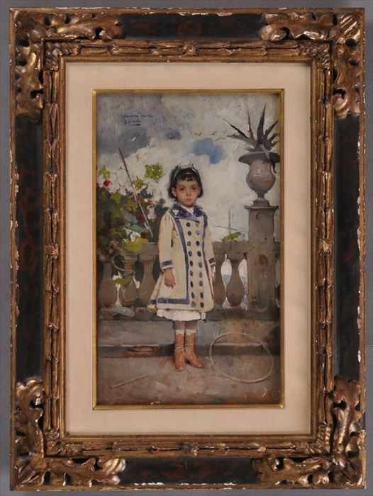 Appraisal: SPANISH SCHOOL PORTRAIT OF A YOUNG GIRL WITH HOOP Oil