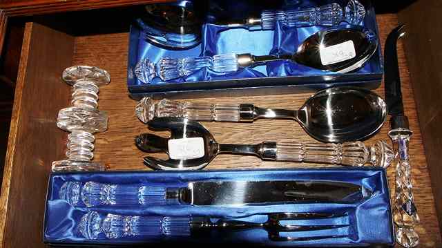 Appraisal: A WATERFORD CRYSTAL HANDLED CARVING SET together with two salad