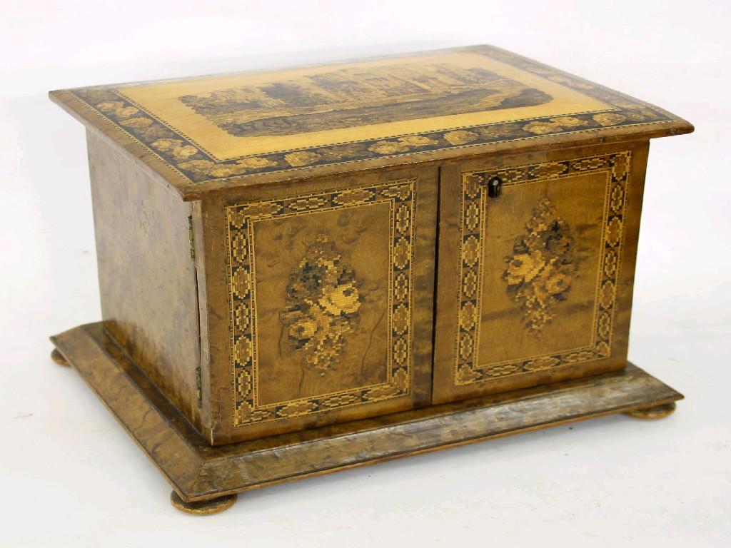 Appraisal: Tunbridge Ware table cabinet the top inlaid with a castle