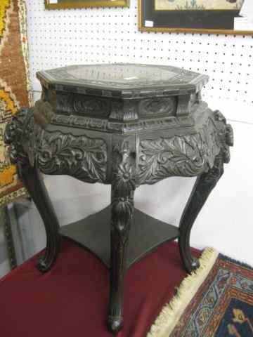 Appraisal: Chinese Carved Plant Stand elaborate floral foliage octagon top ''