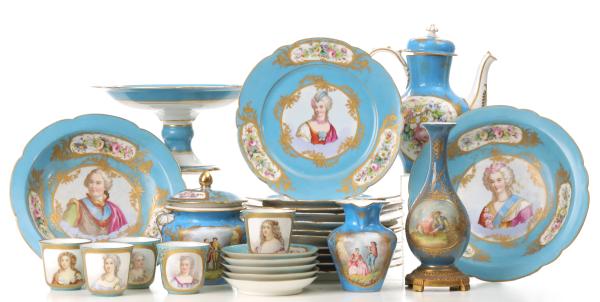 Appraisal: ASSEMBLED SERVICE OF SERVES AND SEVRES STYLE PORCELAINEssentially three unrelated