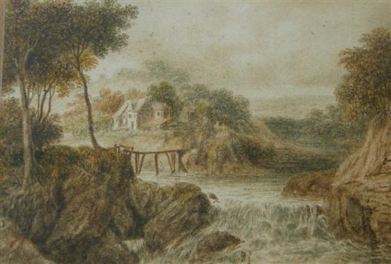 Appraisal: th Century watercolour of a flowing river and a cottage