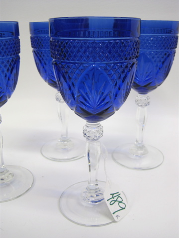 Appraisal: TWELVE GLASS WATER GOBLETS blue bowls on clear stems Height