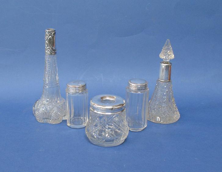 Appraisal: A LARGE QUANTITY OF CUT-GLASS DRESSING TABLE BOTTLES and silver