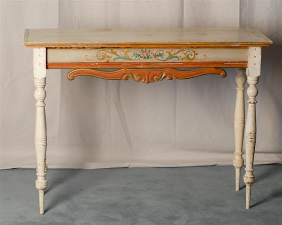 Appraisal: A Decoratively Painted Console Table the top with a molded