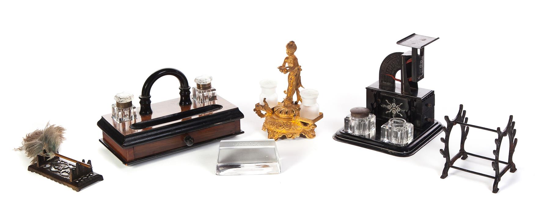 Appraisal: SIX PIECES THREE INK STANDS AND THREE QUILL HOLDERS Twentieth