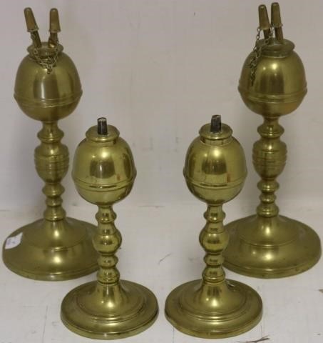 Appraisal: PAIRS OF TH C BRASS WHALE OIL LAMPS AND HIGH