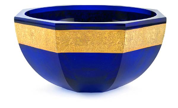 Appraisal: A Moser cobalt blue glass bowl th century Of octagonal