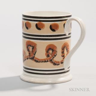 Appraisal: Creamware Quart Mug England c decorated with looping earthworm and