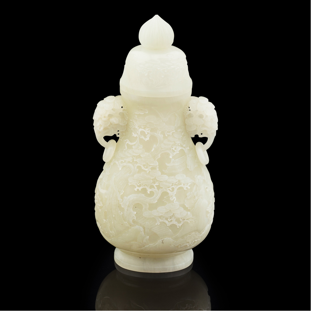 Appraisal: FINE WHITE JADE VASE AND COVER QING DYNASTY of ovoid