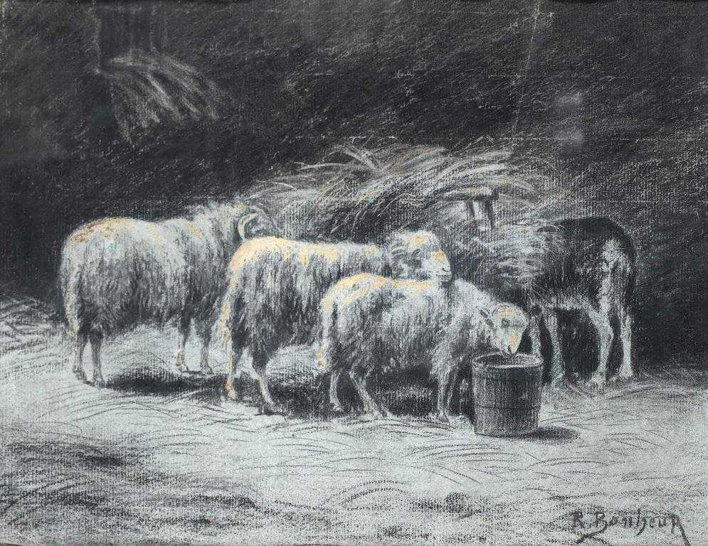 Appraisal: ROSA MARIE ROSALIE BONHEUR - SHEEP IN A BARN graphite