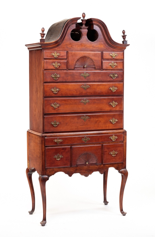 Appraisal: AMERICAN QUEEN ANNE BONNET TOP HIGH CHEST Mid th century