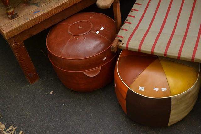 Appraisal: TWO 'S OTTOMANS AND A PAIR OF RED VINYL BAR