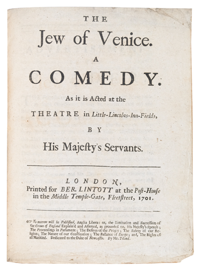 Appraisal: SHAKESPEARE WILLIAM Lansdowne George Granville Baron The Jew of Venice