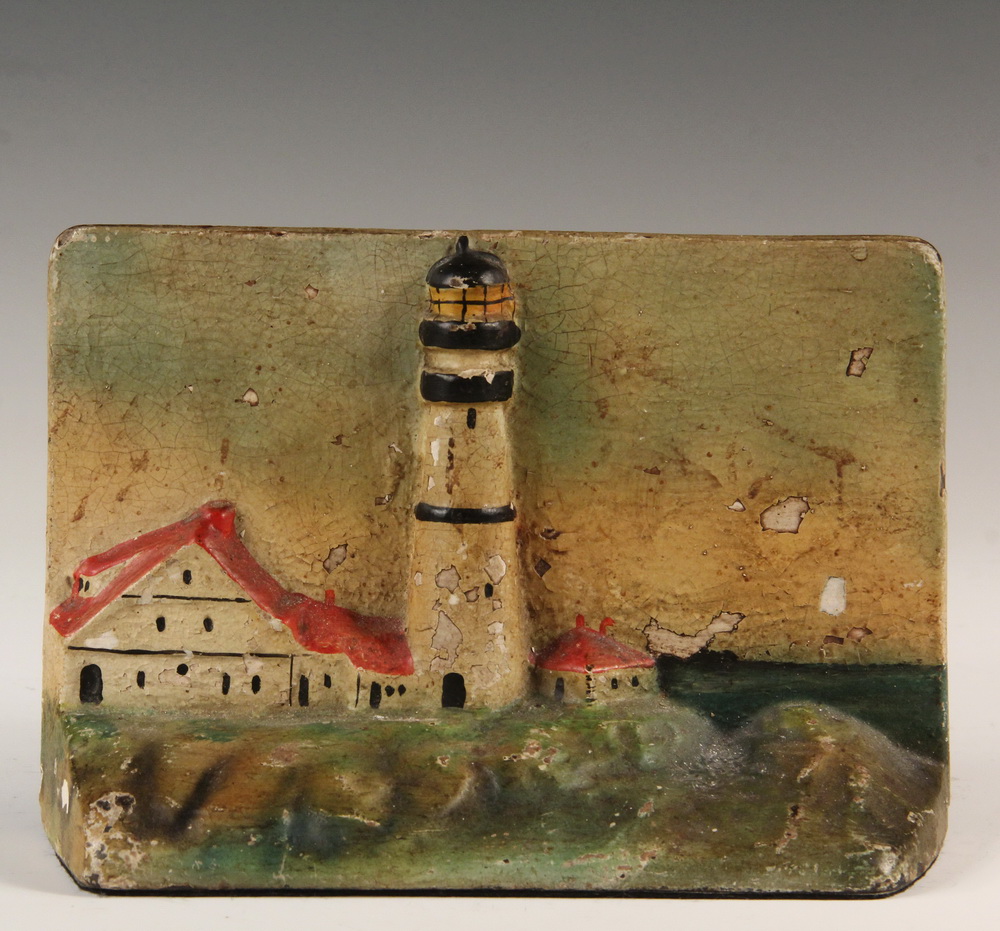 Appraisal: MAINE THEMED DOORSTOP - Painted Cast Iron Doorstop depicting the