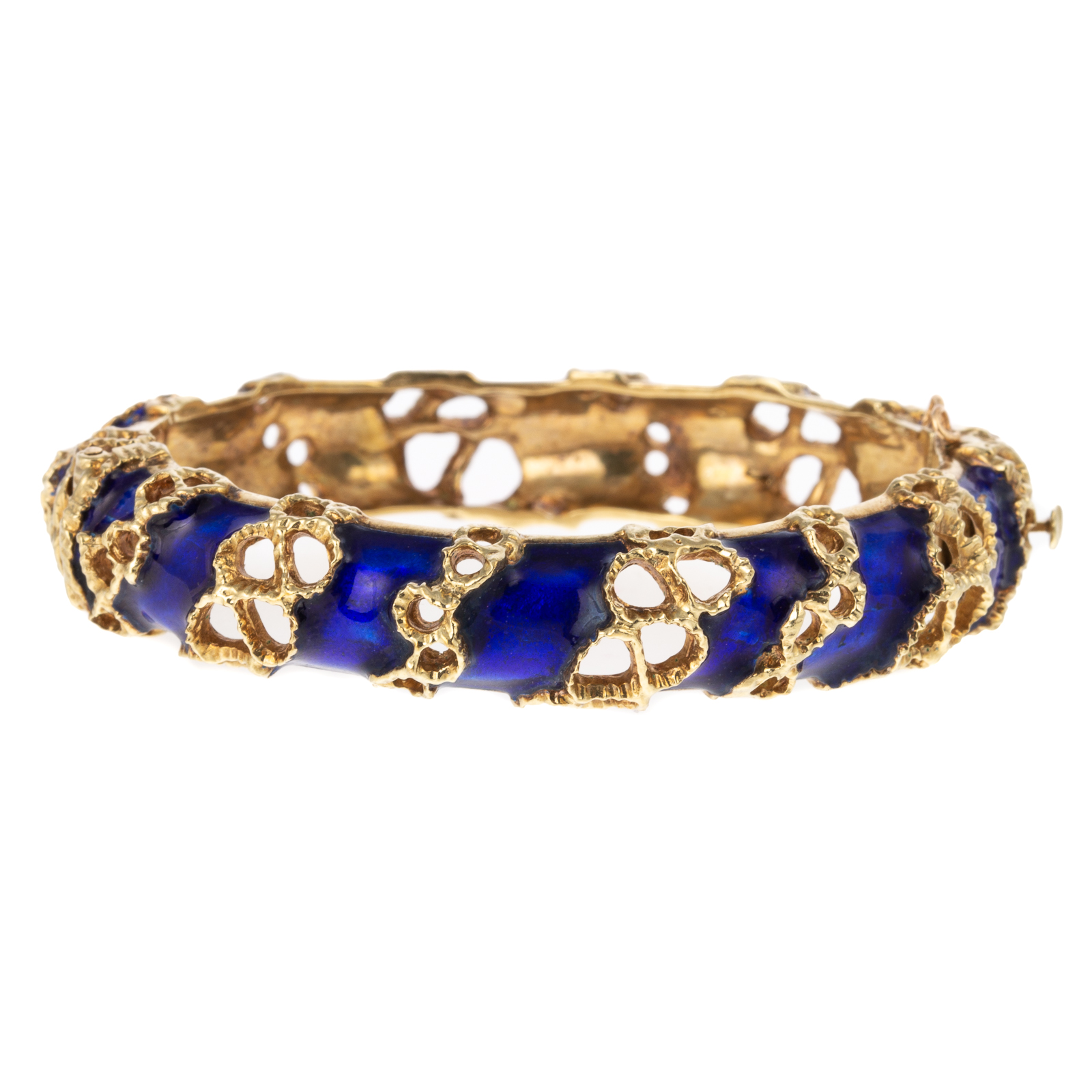 Appraisal: A BLUE ENAMEL HINGED BANGLE IN K K yellow gold