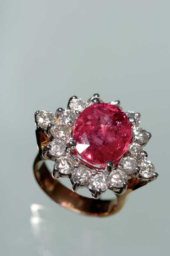 Appraisal: RUBY AND DIAMOND RING Ladies' ruby diamond and K yellow