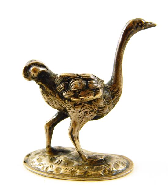 Appraisal: SILVER figurine of strutting ostrich Continental three hallmarks stamped along