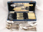 Appraisal: Silver plate A boxed set of six pairs of fish