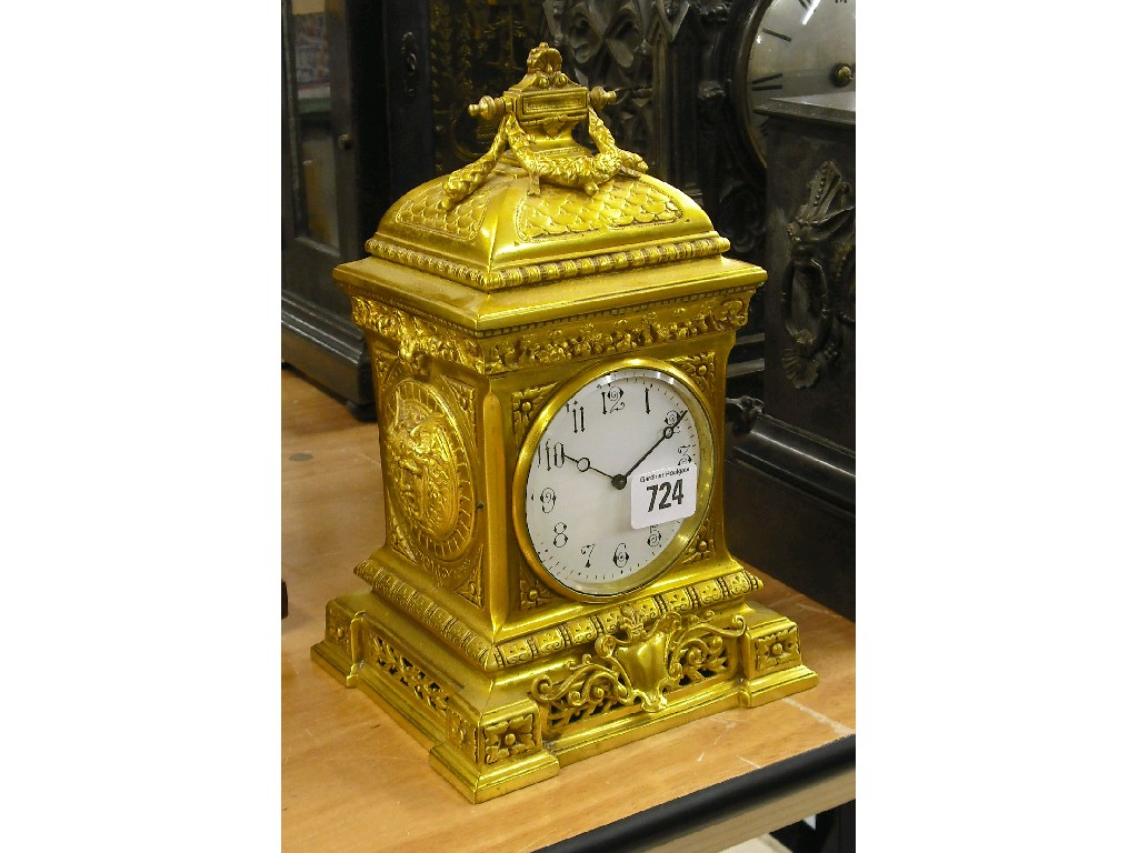 Appraisal: Brass mantel timepiece the white dial within an ornate stepped