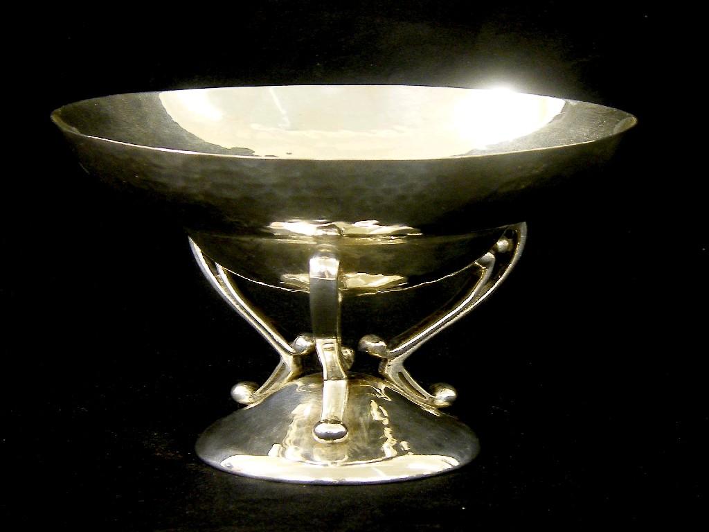 Appraisal: Arts Crafts style silver planished pedestal bonbon dish the circular