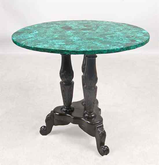 Appraisal: An Anglo Indian William IV Malachite Top Ebony Round Side