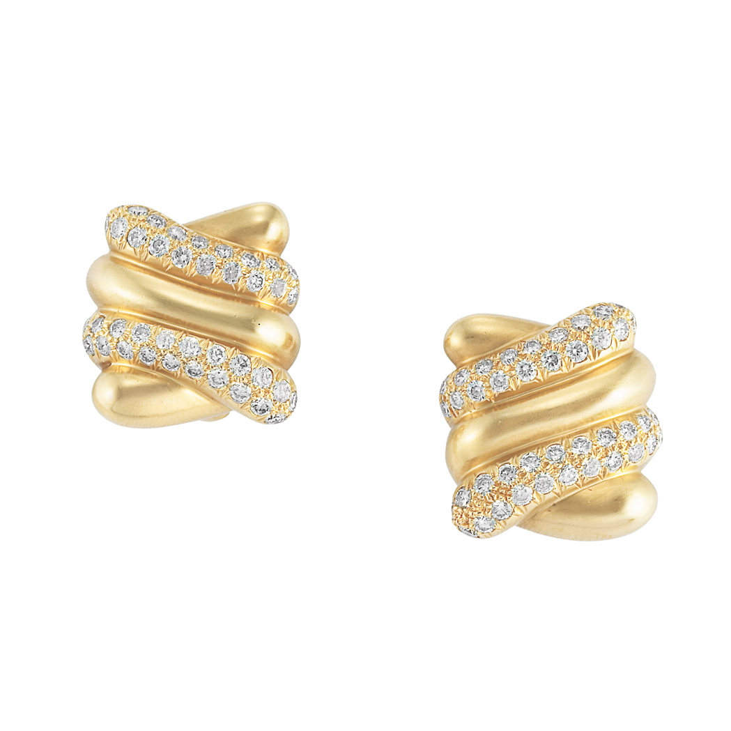 Appraisal: Pair of Gold and Diamond Earrings Angela Cummings kt the