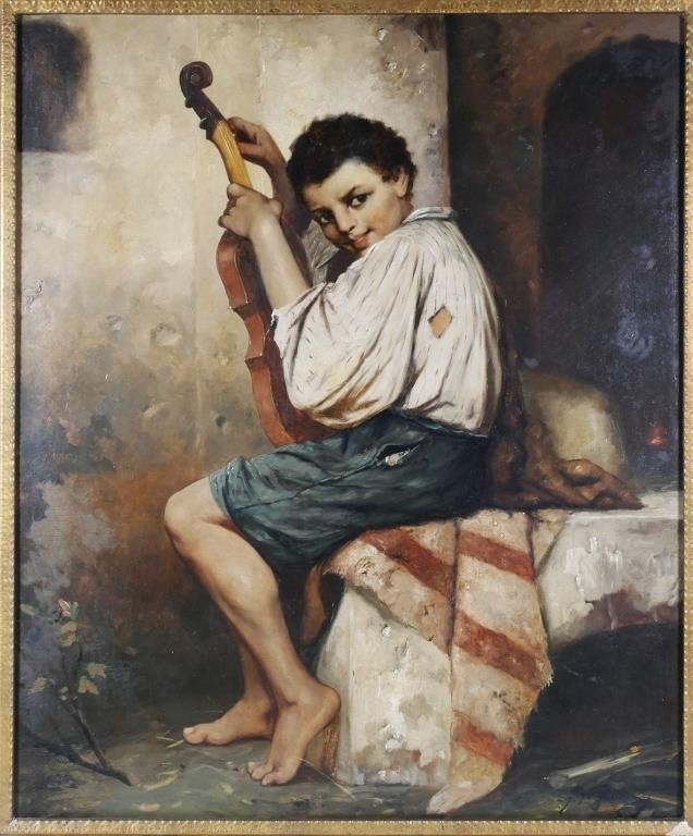 Appraisal: Original oil on canvas portrait of a young boy with