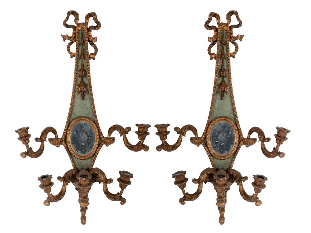 Appraisal: PAIR OF PAINTED WOOD GESSO SCONCESeach with five arms and