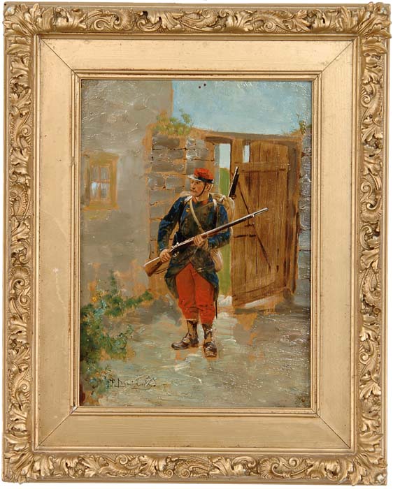 Appraisal: SIGNED French School th Century THE SOLDIER Oil on wood