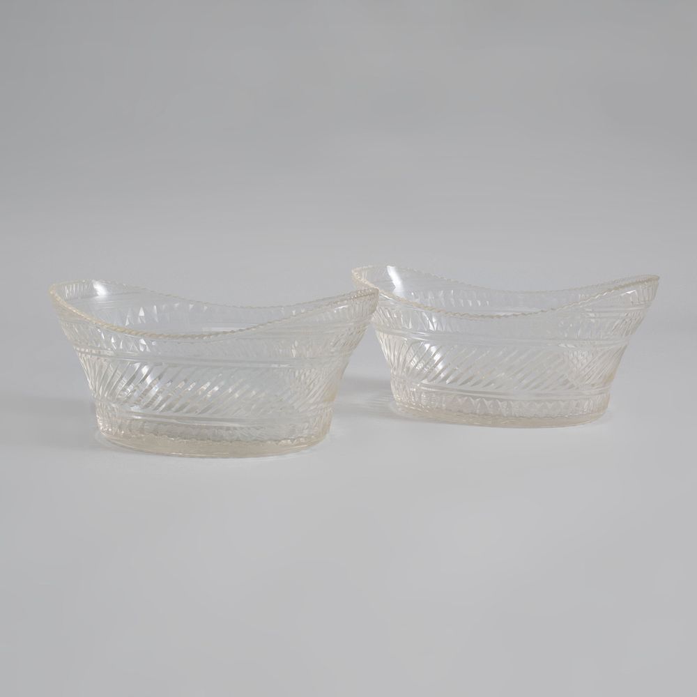 Appraisal: Pair of Anglo-Irish Cut Glass Navette Form Bowls With saw