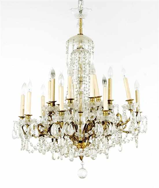 Appraisal: Continental cut-crystal eighteen-light chandelier crystal canopy with hanging prisms and