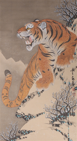 Appraisal: Chinese ink and color on silk painting of a tiger