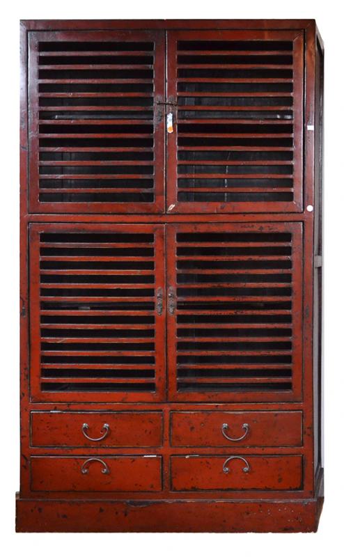 Appraisal: A PAIR OF CHINESE RED LACQUERED SIDE CABINETS each with