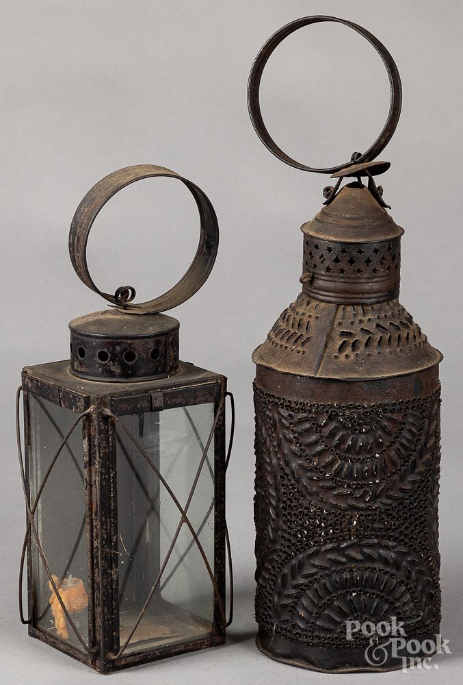 Appraisal: Two tin lanterns th c Two tin lanterns th c