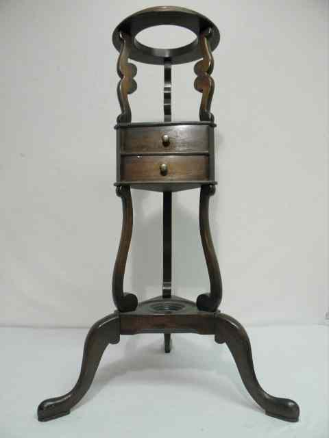 Appraisal: Wooden two drawer tripod plant stand pedestal Has two triangular