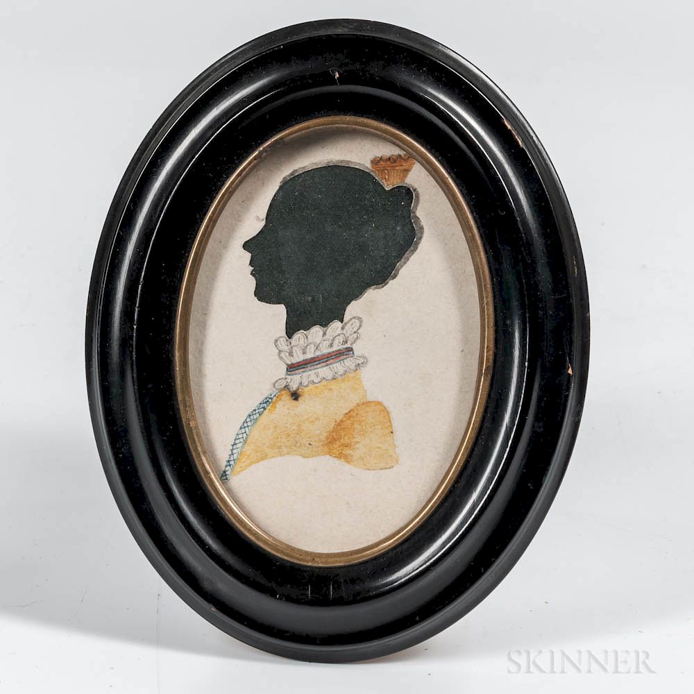 Appraisal: Two Silhouette and Watercolor Portraits of Women Two Silhouette and