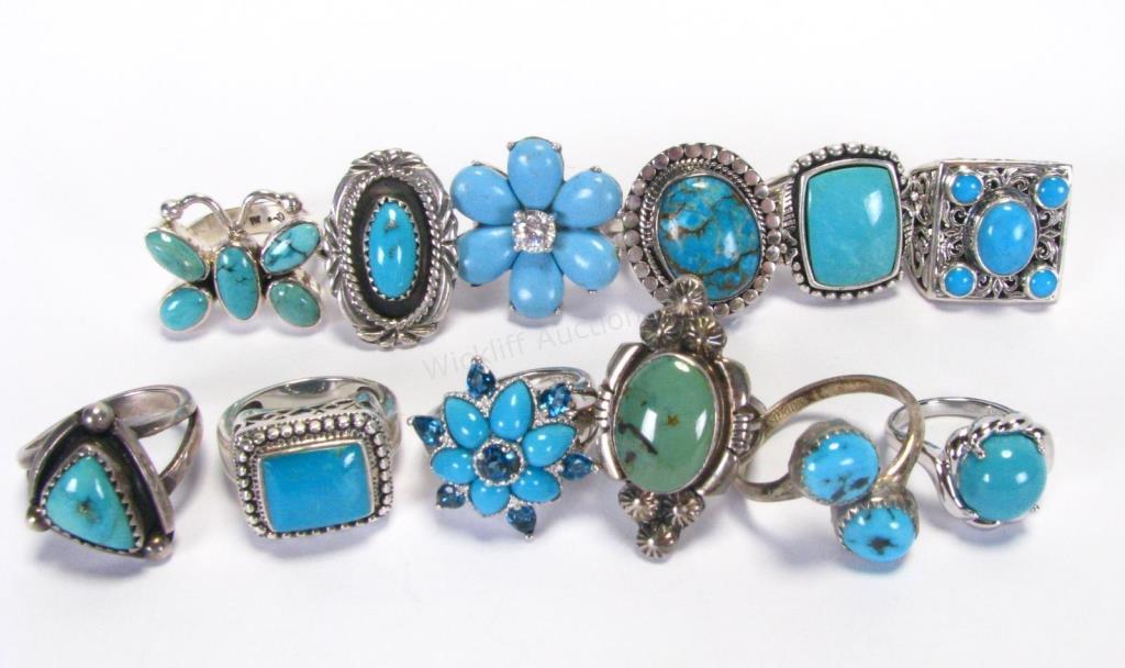 Appraisal: Eleven marked sterling silver turquoise rings and one unmarked dwt