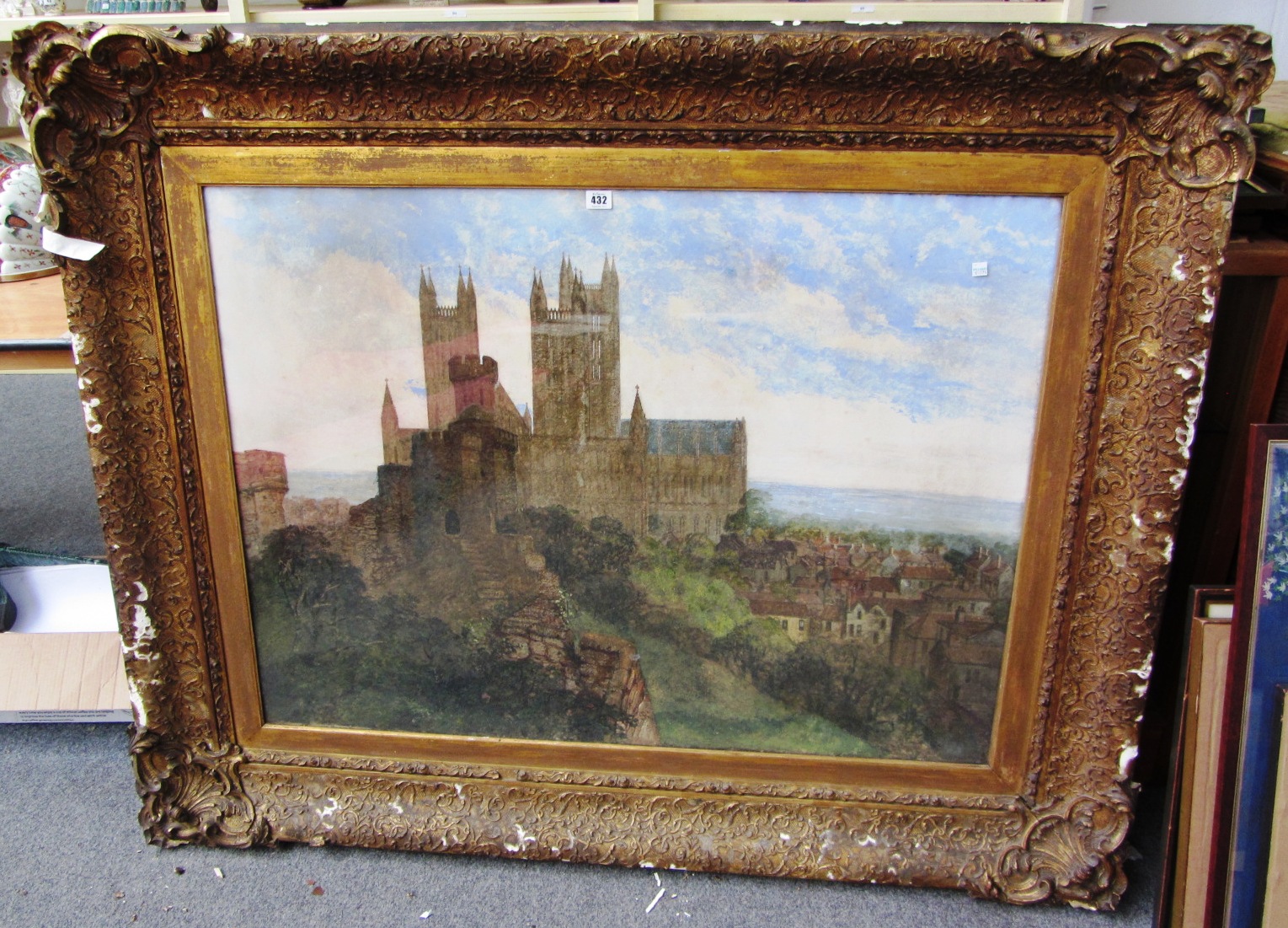 Appraisal: English School th century View of a town and cathedral