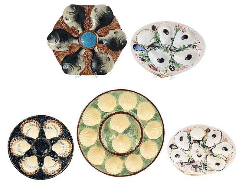 Appraisal: Five Majolica Oyster Plates including Union Porcelain Continental American late