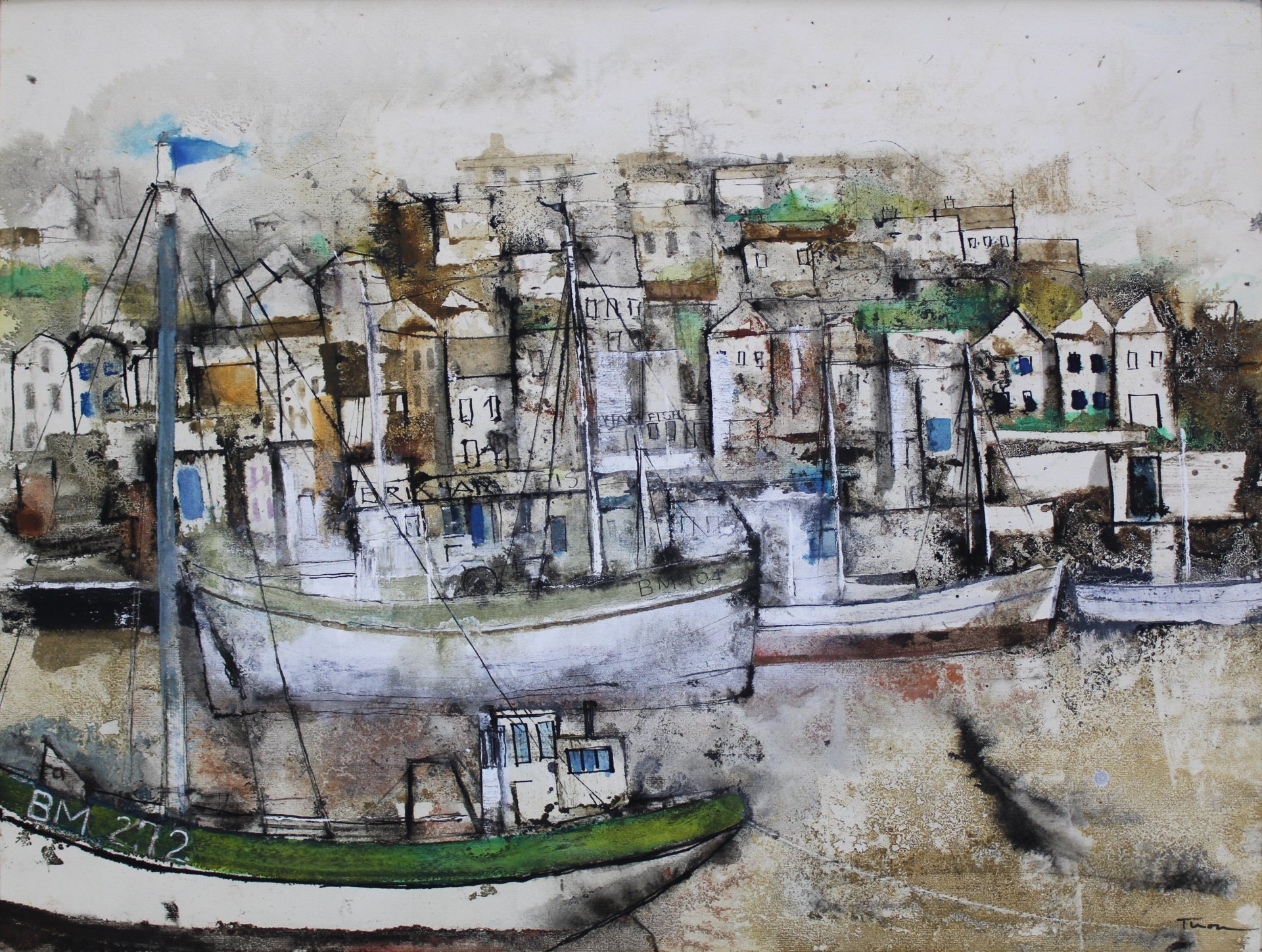 Appraisal: WILLIAM THON AMERICAN - Brixham Harbor Watercolor and ink on