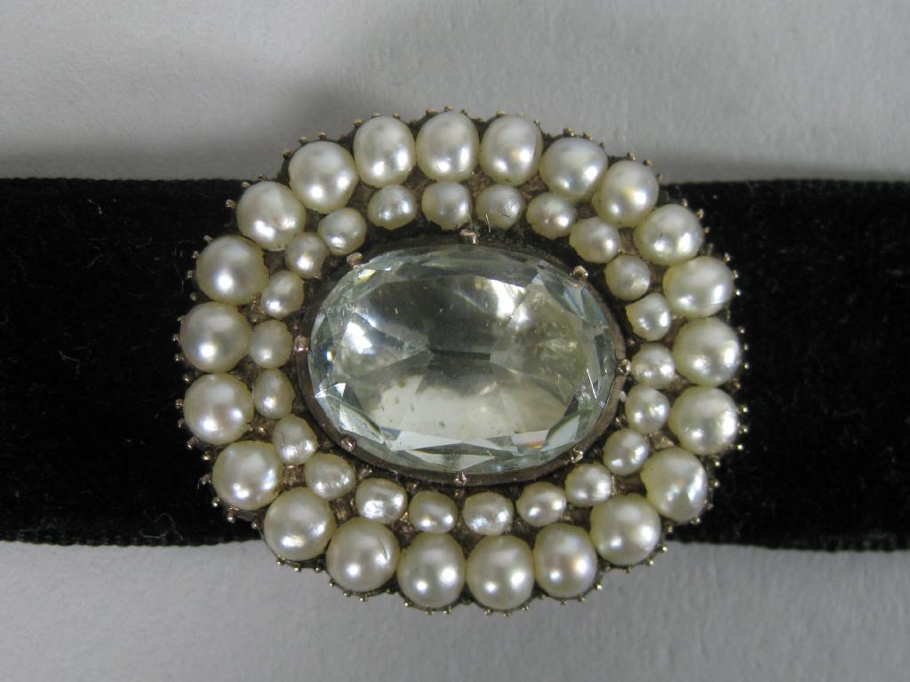 Appraisal: A Georgian Gold Aquamarine and half-pearl Slide Brooch circa the