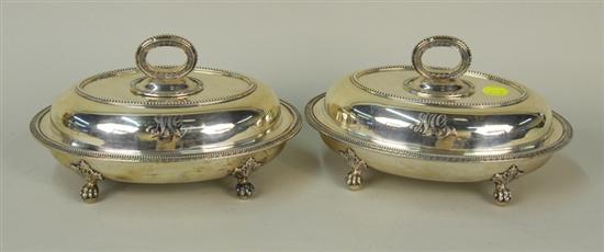 Appraisal: PAIR OF ENGLISH SILVER COVERED SERVING DISHES length inches weight