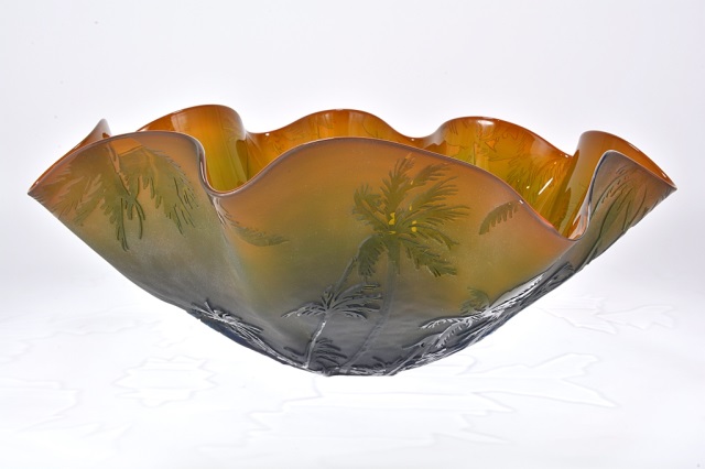 Appraisal: Vacation Sun Cameo Glass Vase Colbalt Topaz Large bowl Blenko