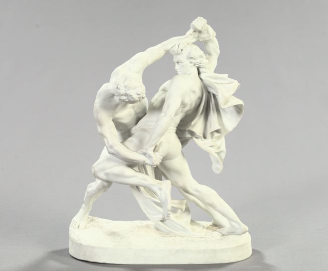 Appraisal: Good Gustavsberg White Biscuit Porcelain Group depicting Hercules and Antaeus