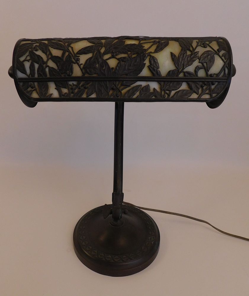 Appraisal: HANDEL DESK LAMP Art Nouveau period goose neck bronze desk