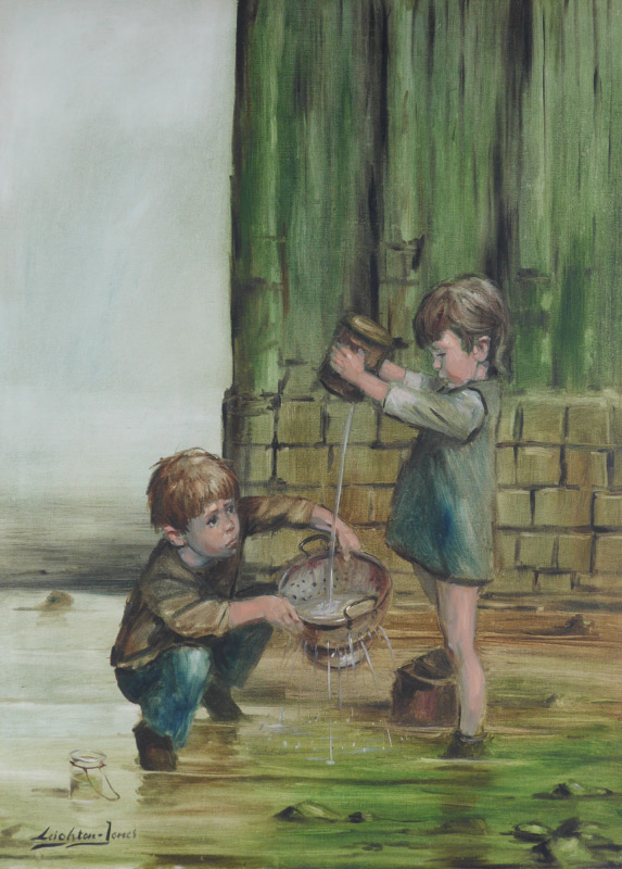 Appraisal: LEIGHTON-JONES Barry British - ''Catching Tadpoles'' Oil Canvas sight size