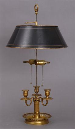 Appraisal: LOUIS XVI-STYLE GILT-METAL BOULLIOTTE LAMP The fluted stem rising from