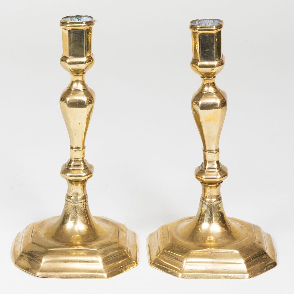 Appraisal: Pair of Queen Anne Brass Candlesticks x x in Condition