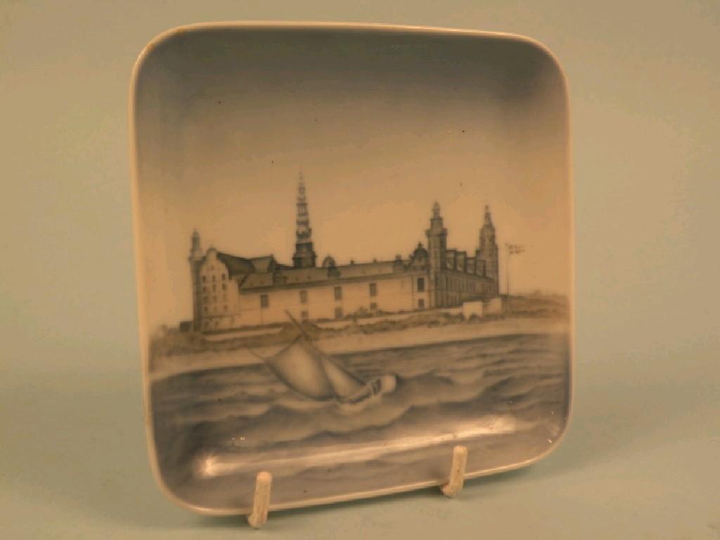 Appraisal: A Bing Gondahl square dish decorated with a castle printed